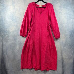 Universal Thread Pink Gauze Midi Dress Womens XS Long Sleeve V-Neck Tiered Boho